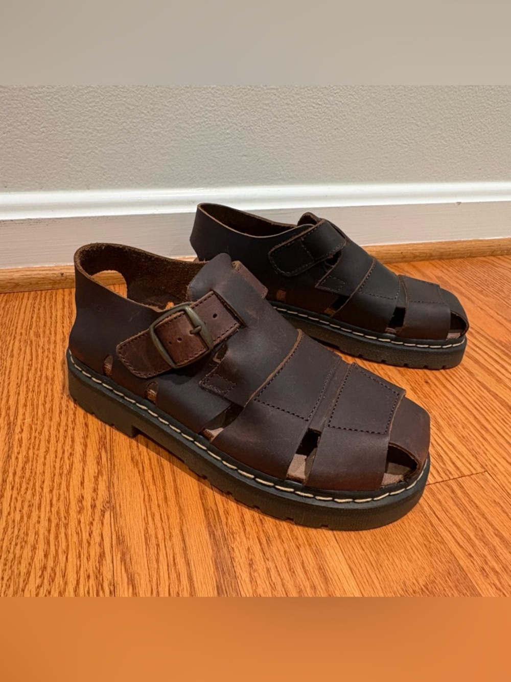 Vintage 90s Dad Leather Fisherman Sandals Sz 7.5 Brown Sonoma
